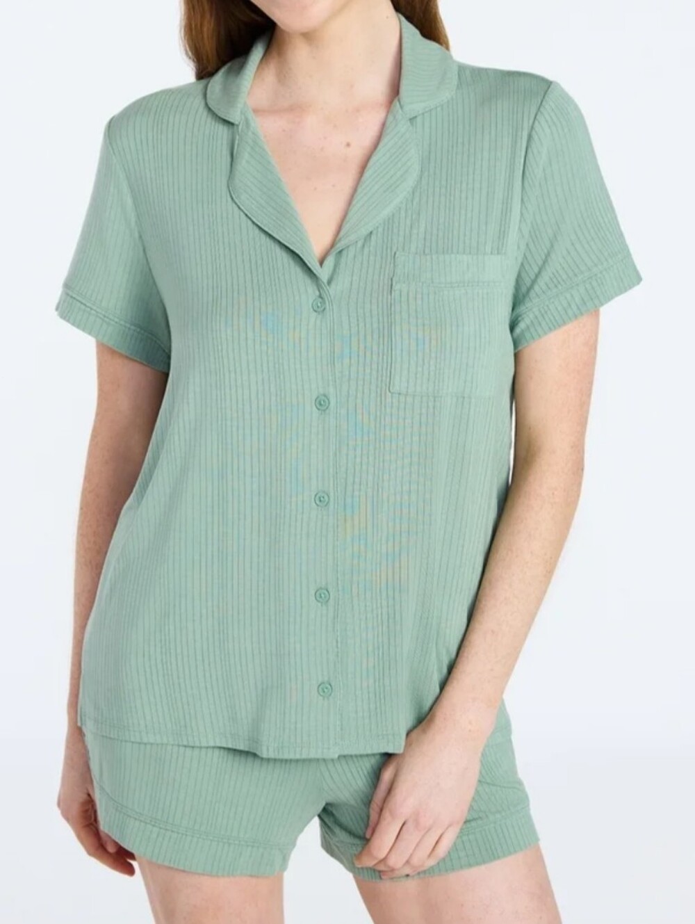 Joyspun Women’s Size XL (16-18) Sleep Ribbed Modal Notch Top Shorts Set NWT